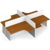 Rohový kancelársky písací stôl PRIMO s paravánom, otvorená, magnetická tabuľa, 4 miesta, sivá/čerešňa