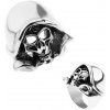 Šperky eshop - Oceľový prsteň striebornej farby, patinovaná lebka s kapucňou T18.2 - Veľkosť: 62 mm