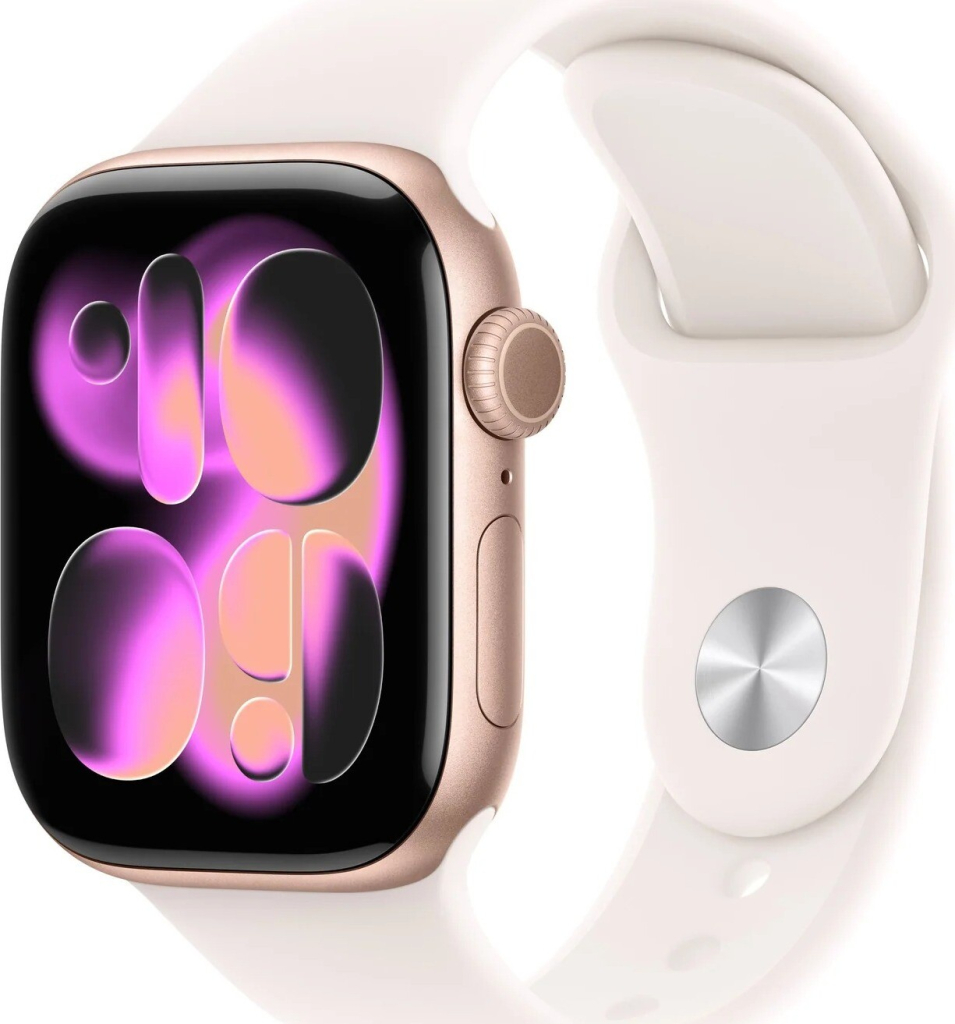 Apple Watch Series 11 42 mm Ružový zlatý hliník so svetlo červeným športovým remienkom S/M MEU04WF/A