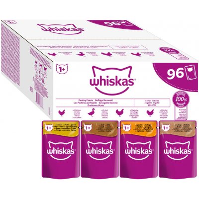 Jumbobalenie Whiskas 1+ Adult kapsičky 96 x 85 g - hydinový výber v želé