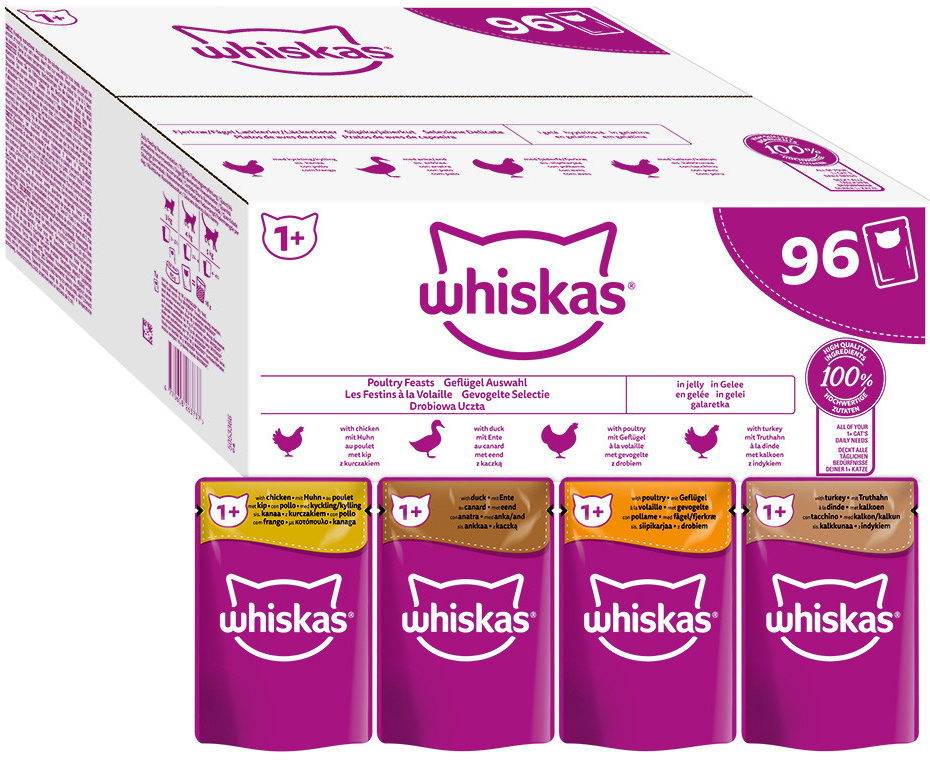 Whiskas 1+ Adult hydinový výber v želé 96 x 85 g