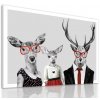 Obraz jelenia rodina s červenými okuliarmi – moderná ilustrácia na plátne Veľkosť: 100x70 cm