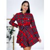 Dámske kárované áčkové vianočné šaty s opaskom a gombíkmi - UNI