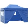 Profesionálny skladací párty stan+4 steny 3x4 m, oceľ, modrý