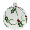 Vianočná ozdoba sklenená guľa Ø 8 cm s cezmínou biela