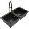 MEXEN/S MEXEN/S - Mario granitový drez 2-bowl vrátane batérie Aster, čierna/zlatá metalik 6504-75-73450-57-B