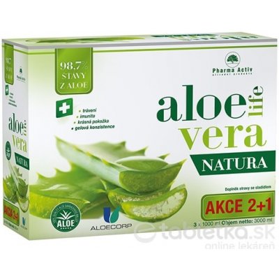 Pharma Activ AloeVeraLife NATURA +DARCEK šťava z aloe 98,7% 3x 1000 ml 3000 ml + darček LIPOZOMAL VIT. C