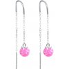 MINET Strieborné náušnice visiace guľôčky s ružovými opálmi a kubickými zirkónmi JMAS0242PE00
