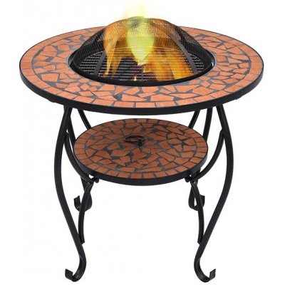 Mozaikový stolík s ohniskom terakotový 68 cm keramika