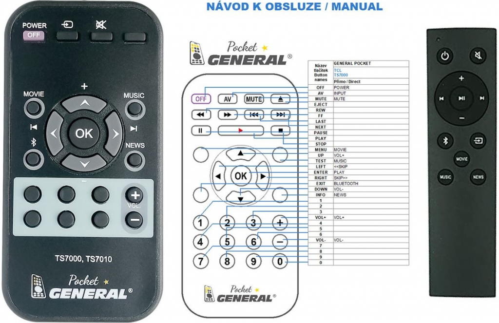 Diaľkový ovládač General TCL TS7000, TS7010, TS6100