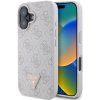 Guess PU 4G Strass Triangle Metal Logo Zadní Kryt pro iPhone 16 Pink