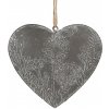 Clayre & Eef Šedé antik plechové ozdobné závesné srdce s kvetmi - 11*2*10 cm - Clayre & Eef