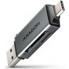 AXAGON CRE-DAC, USB-C + USB-A, 5 Gb/s - MINI čítačka kariet, 2 sloty & lun SD/microSD, podpora UHS-I