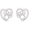 Náušnice mačacia labka v srdiečku - chirurgická oceľ (pecky)