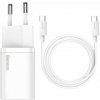 Baseus rýchlonabíjačka do siete Super Si USB-C PD QC 25W (s káblom USB-C na USB-C) biela 6953156206038