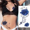 REBELULU Vodeodolné dočasné tetovačky pre ženy Fejkové tetovanie Dočasné tetovanie Ruža Rose Ruženec Modrá Tattoo Sticker Waterproof Tattoo Body Art Arm Fake Tattoo Men Women