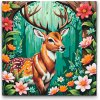 Vymalujsisam.sk Maľovanie podľa čísiel - Jeleň s nežnými kvetinami Veľkosť: 50x50cm, Rám: Okrúhla kartónová doska