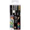 Súprava akrylových fixiek Posca PC-1M 0,7-1 mm, čierna, biela, strieborná, zlatá 4 ks