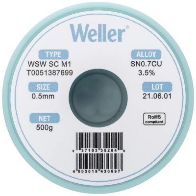 Weller WSW SC M1 spájkovací cín bez olova cievka Sn0.7Cu 500 g 0.5 mm