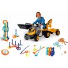 Set traktor na šliapanie a športový set Builder Max Tractor Smoby s nakladačom bagrom a tenisová sada s kroketom