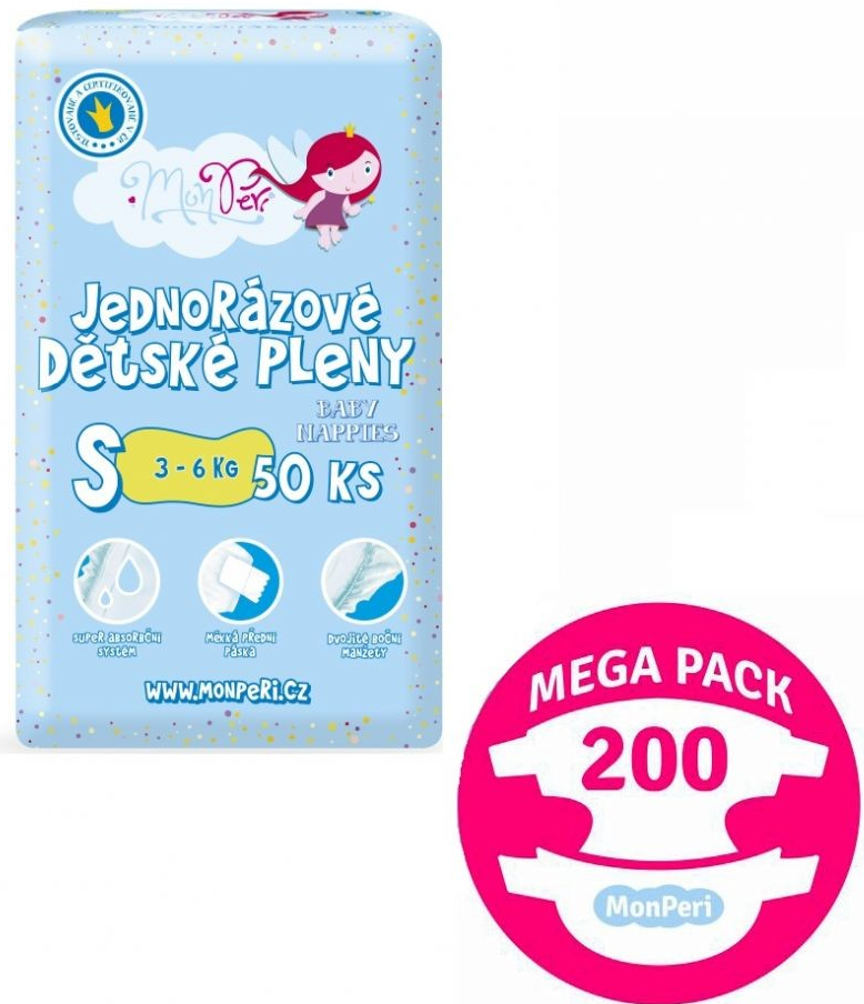 MonPeri Mega Pack S 3-6 kg 200 ks