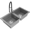 Mexen Mario, granitový drez 820x436x161 mm, 2-komorový a drezová batéria Aster, šedá, 6504-71-73450-07