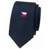 Modrá úzka kravata s výšivkou českej vlajky