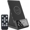 AppleMix Reproduktor Bluetooth / bezdrôtová nabíjačka Qi + hodiny / rádiobudík - vstup USB-A / Micro SD - čierny