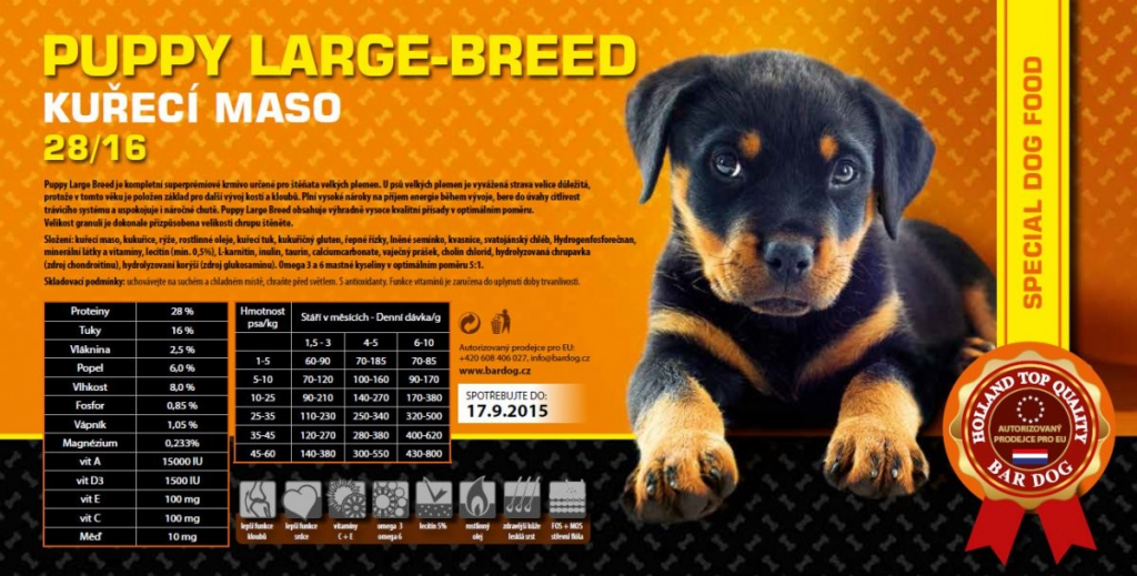 Bardog Super premiové Puppy Large Breed 28/16 15 kg