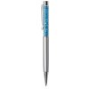 Guľôčkové pero, strieborné, vrch plnené aqua modrým SWAROVSKI krištáľom, 14 cm, ART CRYSTELLA