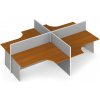 Rohový kancelársky písací stôl PRIMO s paravánom, otvorený, nástenka, 4 miesta, sivá/čerešňa