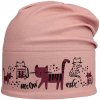 RDX Bavlnená dlhá čiapka s fleecovou podšívkou ružová mačičky