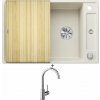 Blanco AXIA III 45 S biela soft s excentrom + drevená krájacia doska 527036 + Blanco MIDA chróm 517742