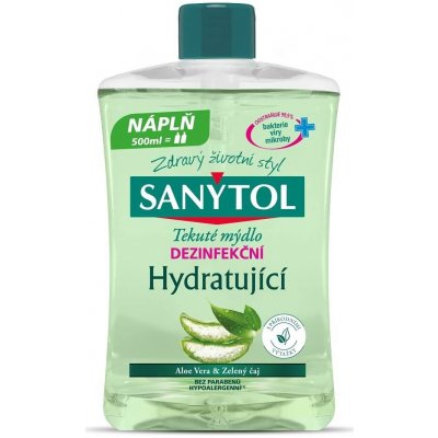 Sanytol Zelený čaj & Aloe Vera dezinfekčný hydratujúce mydlo na ruky náhradná náplň 500 ml
