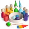 MONTESSORI DREVENÁ HRAČKA RAINBOW: PEG DOLLS IN CUPS WITH HATS AND BALLS