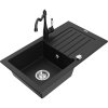 Mexen Pablo, granitový drez 752x436x161 mm, 1-komorový a drezová batéria Carla, čierna, 6510-77-670700-70