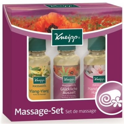 Kneipp Massage Oil pre ženy masážny olej Ylang-Ylang 20 ml + masážny olej Šťastné časy 20 ml + masážny olej Mandlové kvety 20 ml darčeková sada