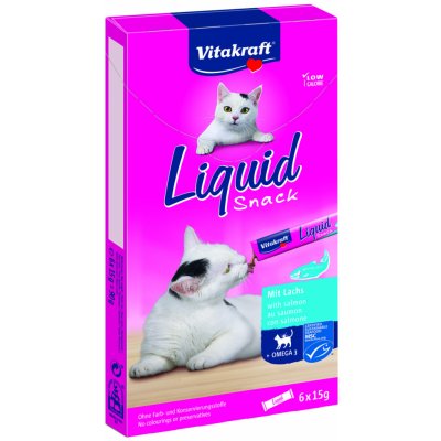 Vitakraft Cat Liquid-snack s lososem + omega 3 6 x 15 g