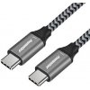 PremiumCord Kabel USB-C M/M, 100W 20V/5A 480Mbps bavlněný oplet, 1,5m ku31cw15