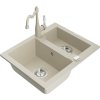 Mexen Carlos, granitový drez 582x475x177 mm, 1,5-komorový a drezová batéria Carla, béžová, 6518-69-670700-69