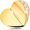 Šperky eshop - Prívesok v žltom 14K zlate - lesklé zalomené srdiečko, číry zirkónový obrys S2GG120.10