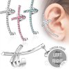 Šperky eshop - Fake piercing do ucha z ocele - farebný prehnutý kríž so zirkónmi O5.14 - Farba zirkónu: Aqua modrá - Q, Tvar: Ľavý