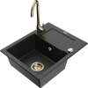 Mexen Enzo granitový kuchynský drez s 1 komorou s odkvapkávačom a kuchynskou batériou Telma, čierny/strieborný