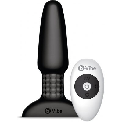 b-Vibe Rimming 2 Black, vibračný kolík s rotujúcimi guličkami a diaľkovým ovládaním 15 x 4 cm