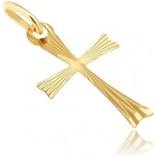 Šperky eshop Zlatý prívesok 585 krížik s rozdvojenými ramenami s lúčmi S2GG07.20