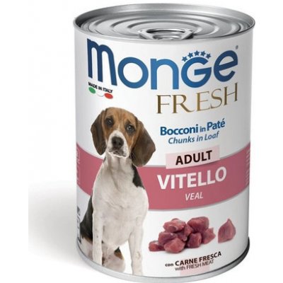 MONGE Fresh Dog paštéta a kúsky s teľacím 400g