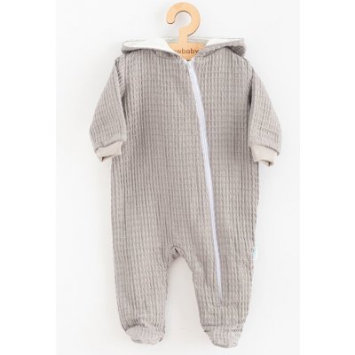 Dojčenský mušelínový overal s kapucňou New Baby Comfort clothes sivá