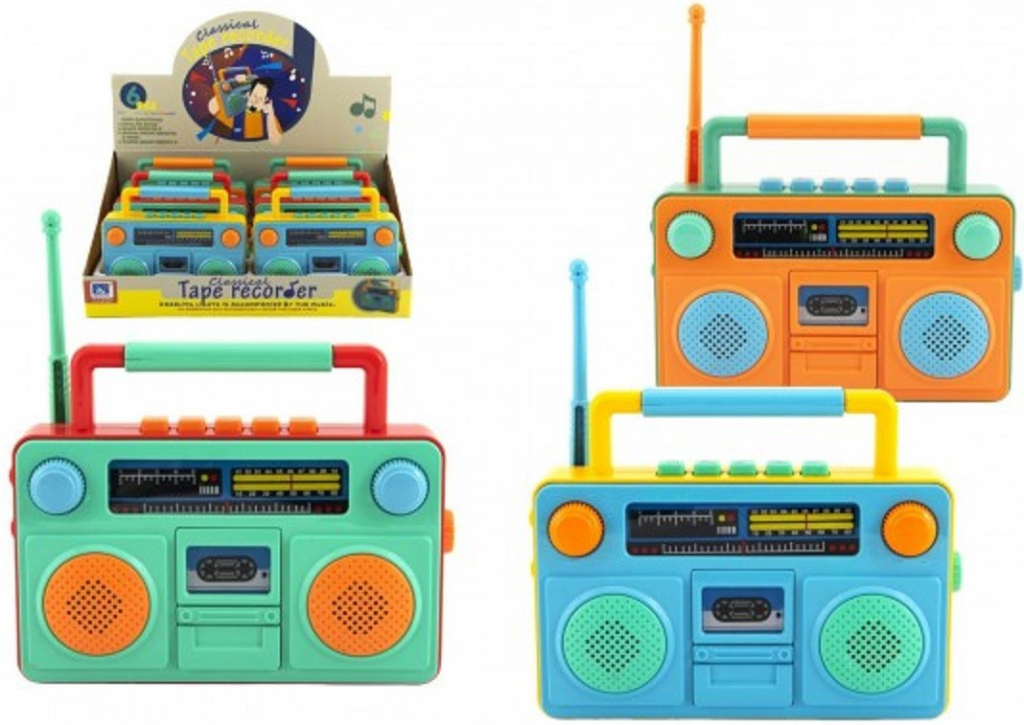 Teddies Rádio dětské plast 15x12cm na baterie se zvukem se světlem 3 barvy 6ks v boxu