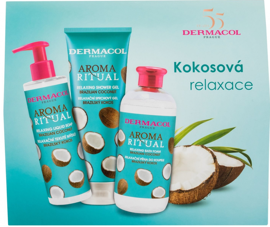 Dermacol Aroma Ritual Brazilian Coconut sprchový gel 250 ml + tekuté mýdlo na ruce 250 ml + pěna do koupele 500 ml darčeková sada