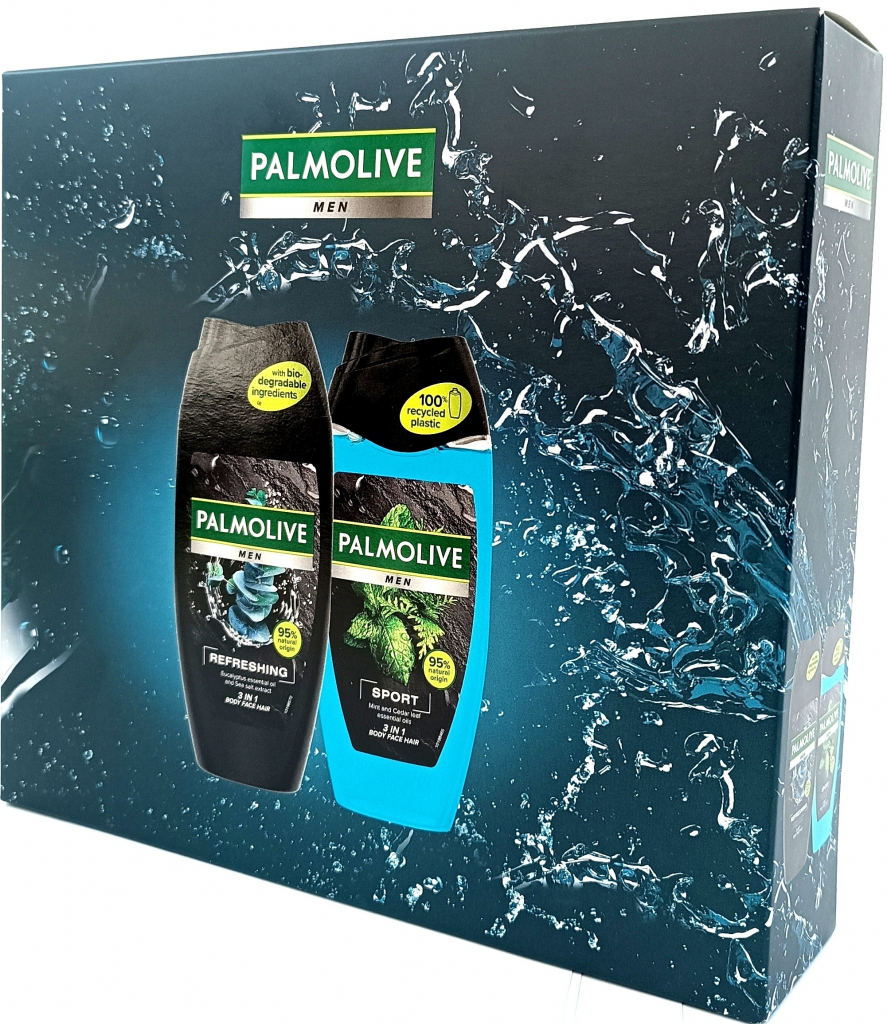 Palmolive Men Sport 3v1 sprchový gél na telo a vlasy 250 ml + Men Refreshing 3v1 sprchový gél na telo, tvár a vlasy 250 ml, pre mužov